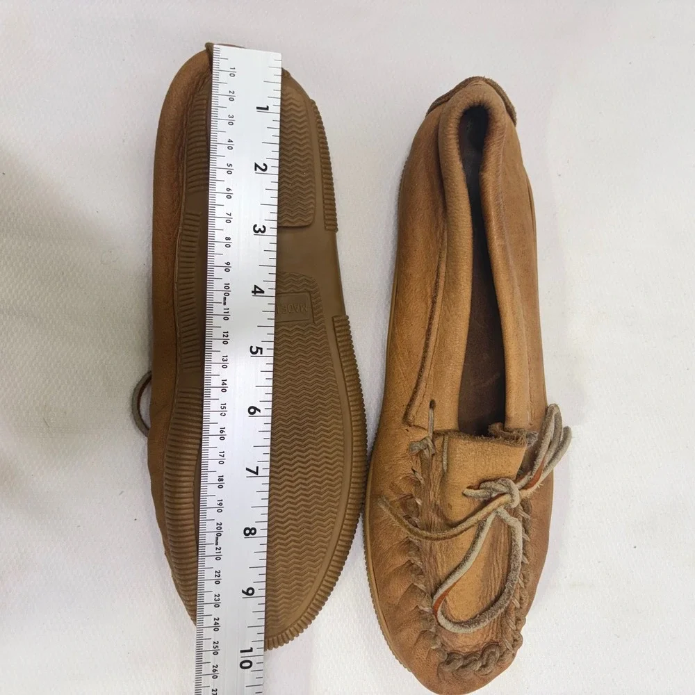 Adirondack Deerskin Leather Moccasins Tan Made in USA Mens 9 Loafers Slippers